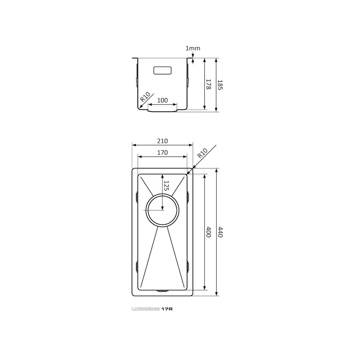 Lorreine Spoelbak 17r Afmetingen
