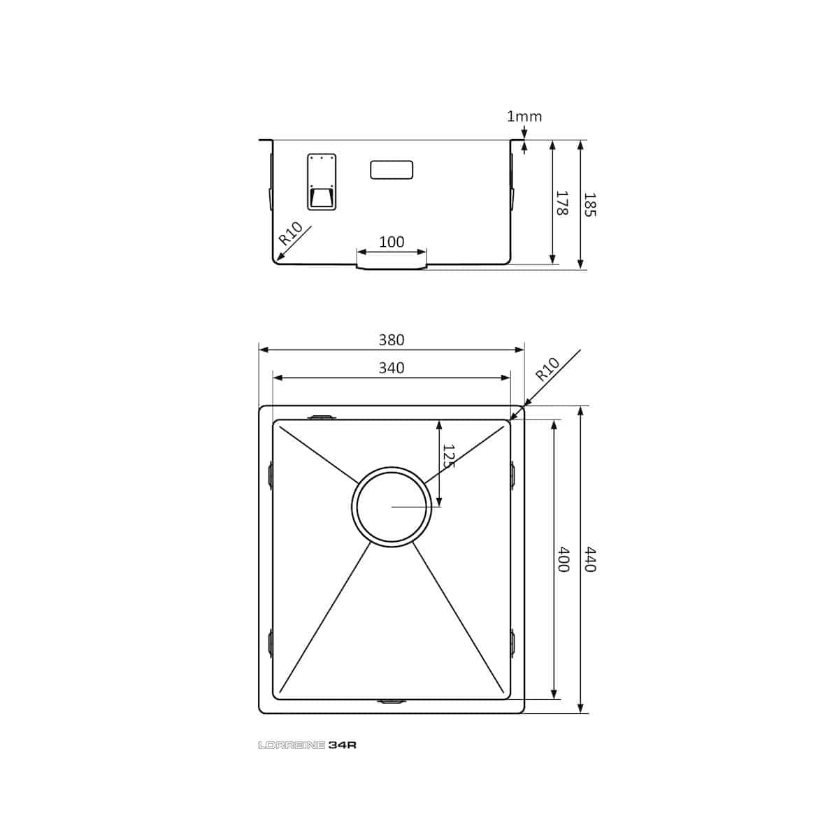 Lorreine Spoelbak 34r Afmetingen