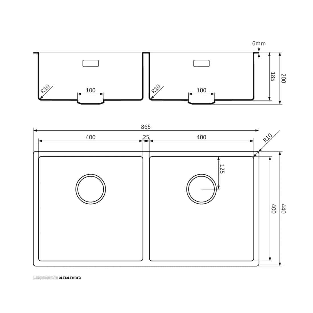 Lorreine Spoelbak 4040bqfu Afmetingen