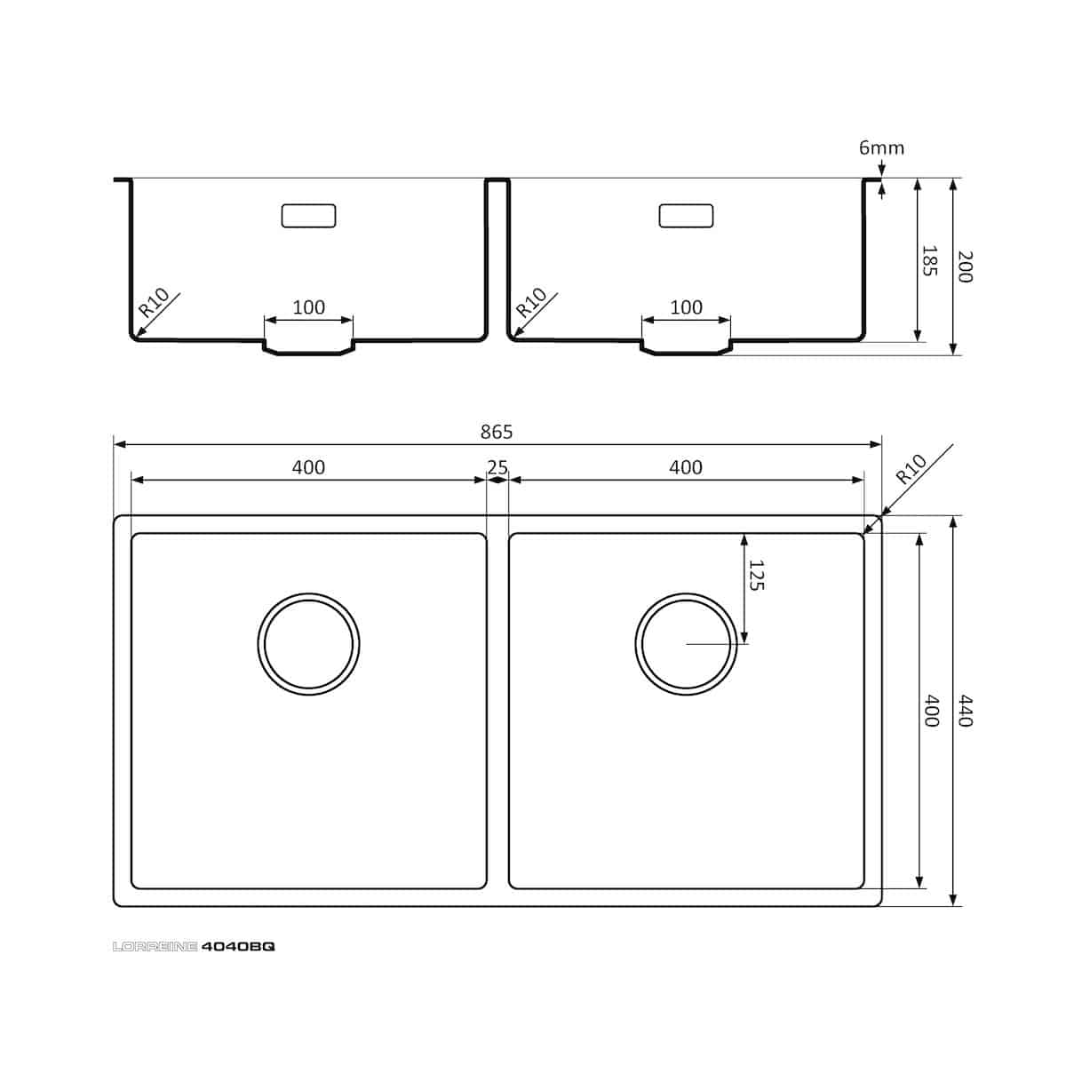 Lorreine Spoelbak 4040bqfu Afmetingen