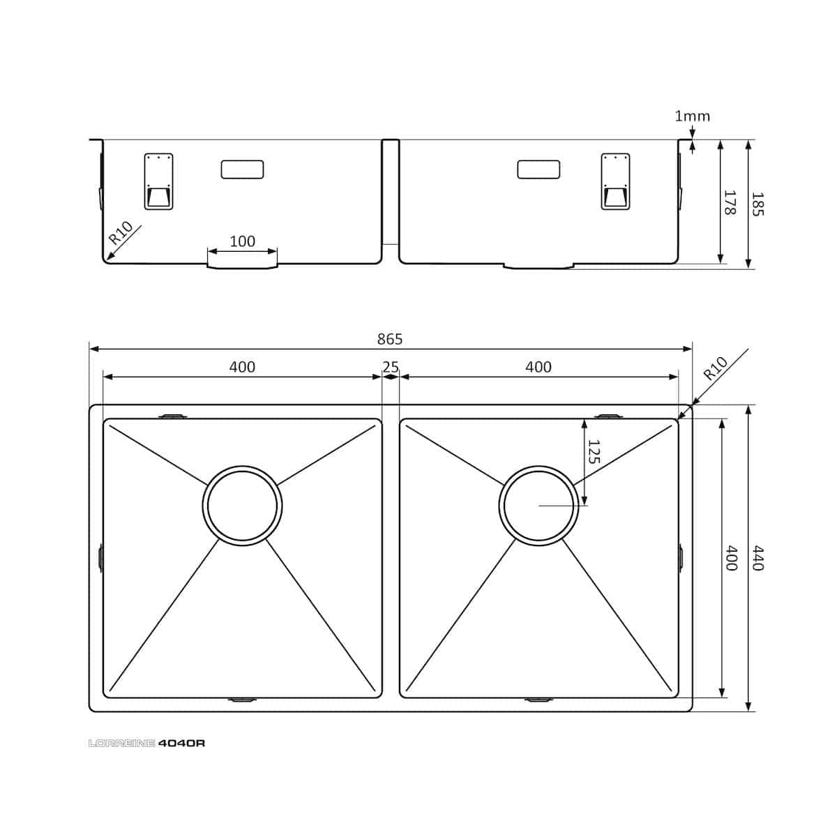 Lorreine Spoelbak 4040r Afmetingen