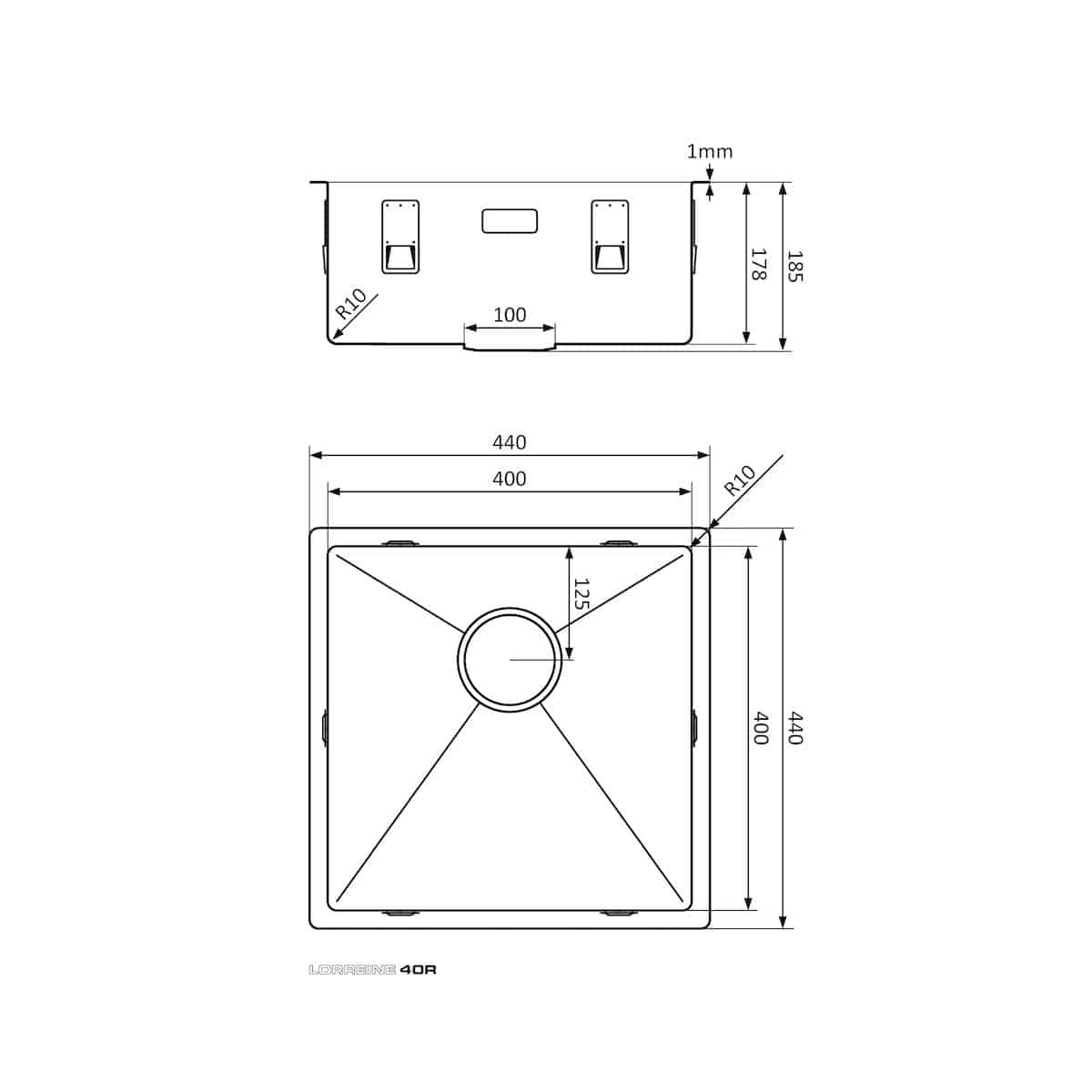 Lorreine Spoelbak 40r Afmetingen