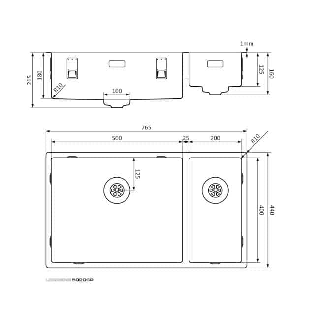 Lorreine Spoelbak 5020sp Afmetingen