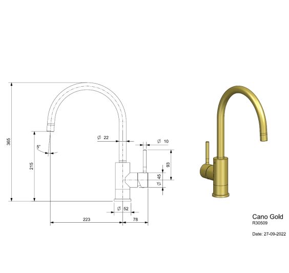 Reginox Cano Gold Afmetingen