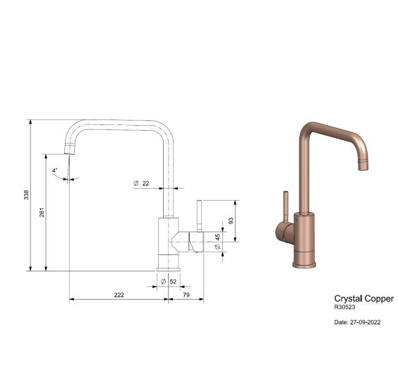 Reginox Crystal Copper Afmetingen