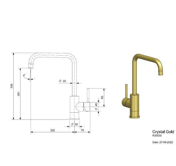 Reginox Crystal Gold Afmetingen