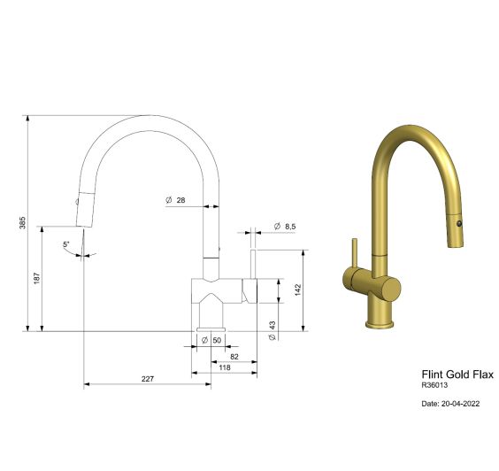Reginox Flint Gold Flax Afmetingen