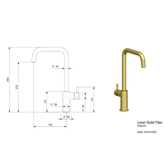 Reginox Leon Gold Flax Afmetingen
