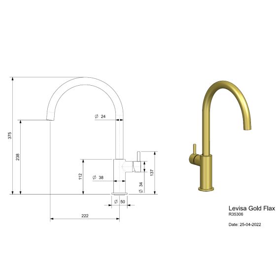 Reginox Levisa Gold Flax Afmetingen