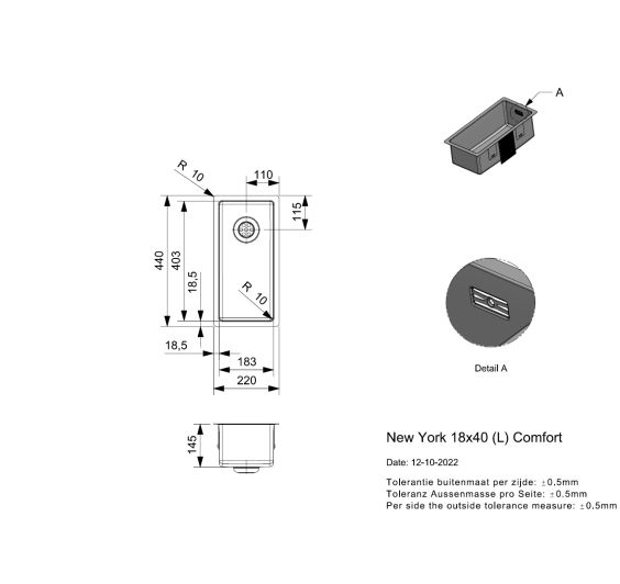 Reginox New York 18x40 Rvs Afmetingen