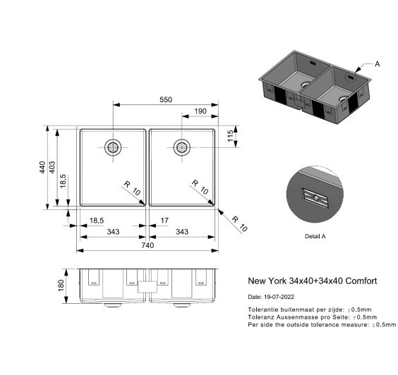 Reginox New York 34x4034x40 Rvs Afmetingen