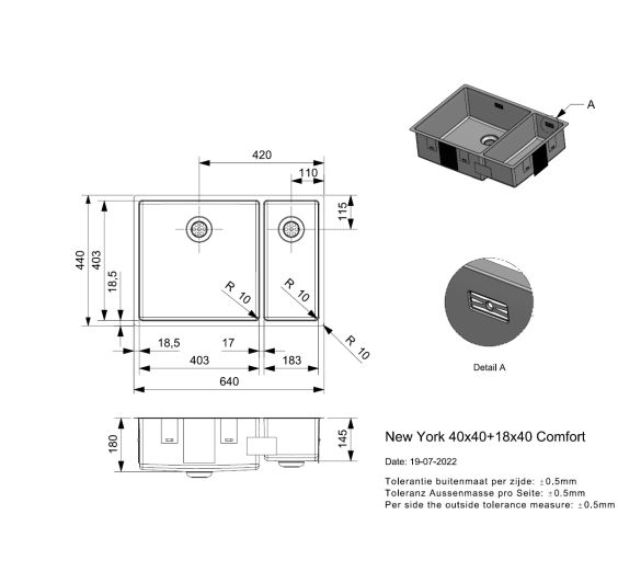 Reginox New York 40x4018x40 Rvs Afmetingen
