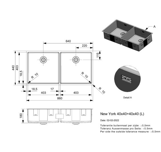Reginox New York 40x4040x40 Rvs Afmetingen