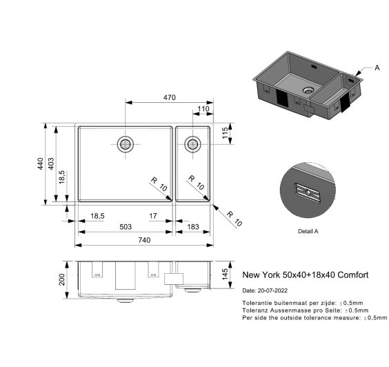 Reginox New York 50x4018x40 Rvs Afmetingen