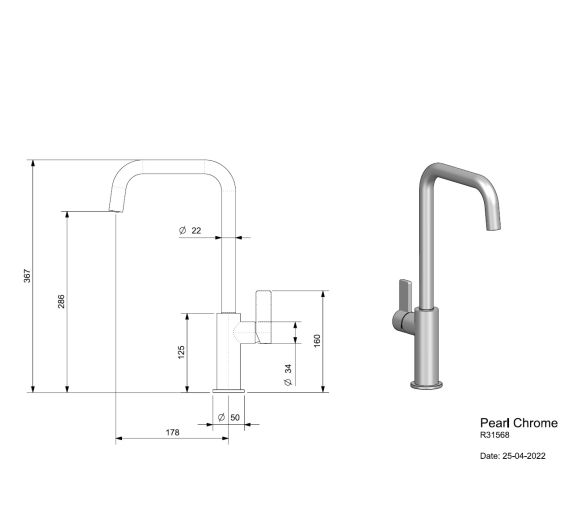 Reginox Pearl Chroom Afmetingen
