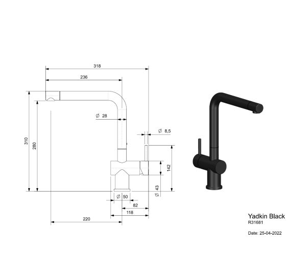 Reginox Yadkin Black Afmetingen