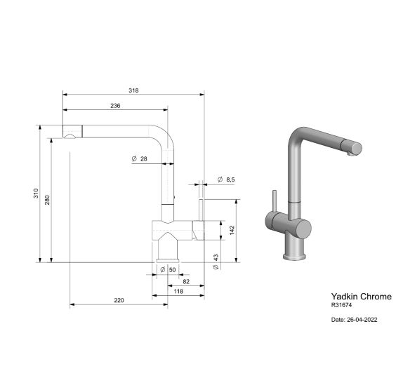 Reginox Yadkin Chroom Afmetingen