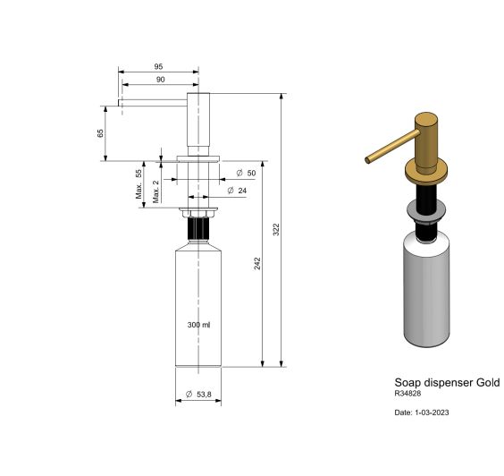 Reginox Zeepdispenser Gold Afmetingen