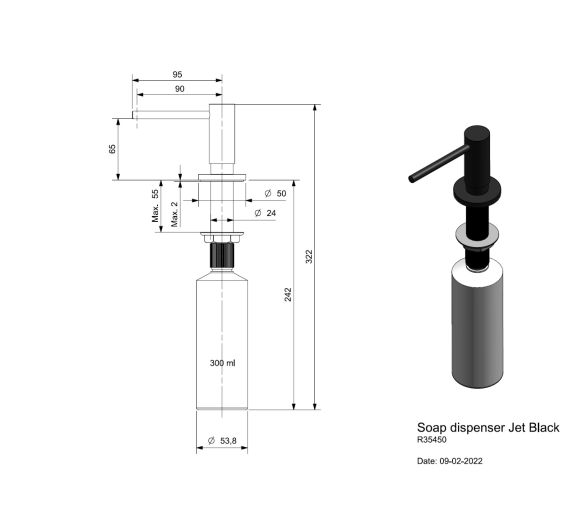 Reginox Zeepdispenser Jetblack Afmetingen