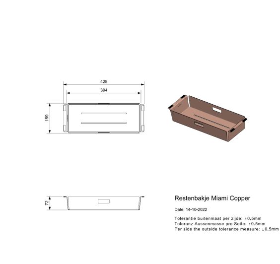 Reginox Inzetbakje Miami Copper Afmetingen