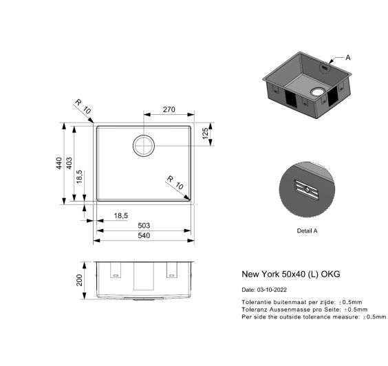 Reginox New York 50x40 Rvs Afmetingen